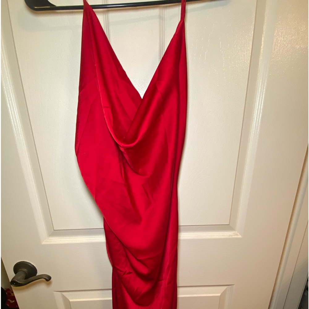 Long red satin dress